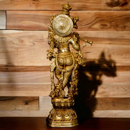 Large Brass krishna Murli with Playing Flute - 29 inches Nikuressence