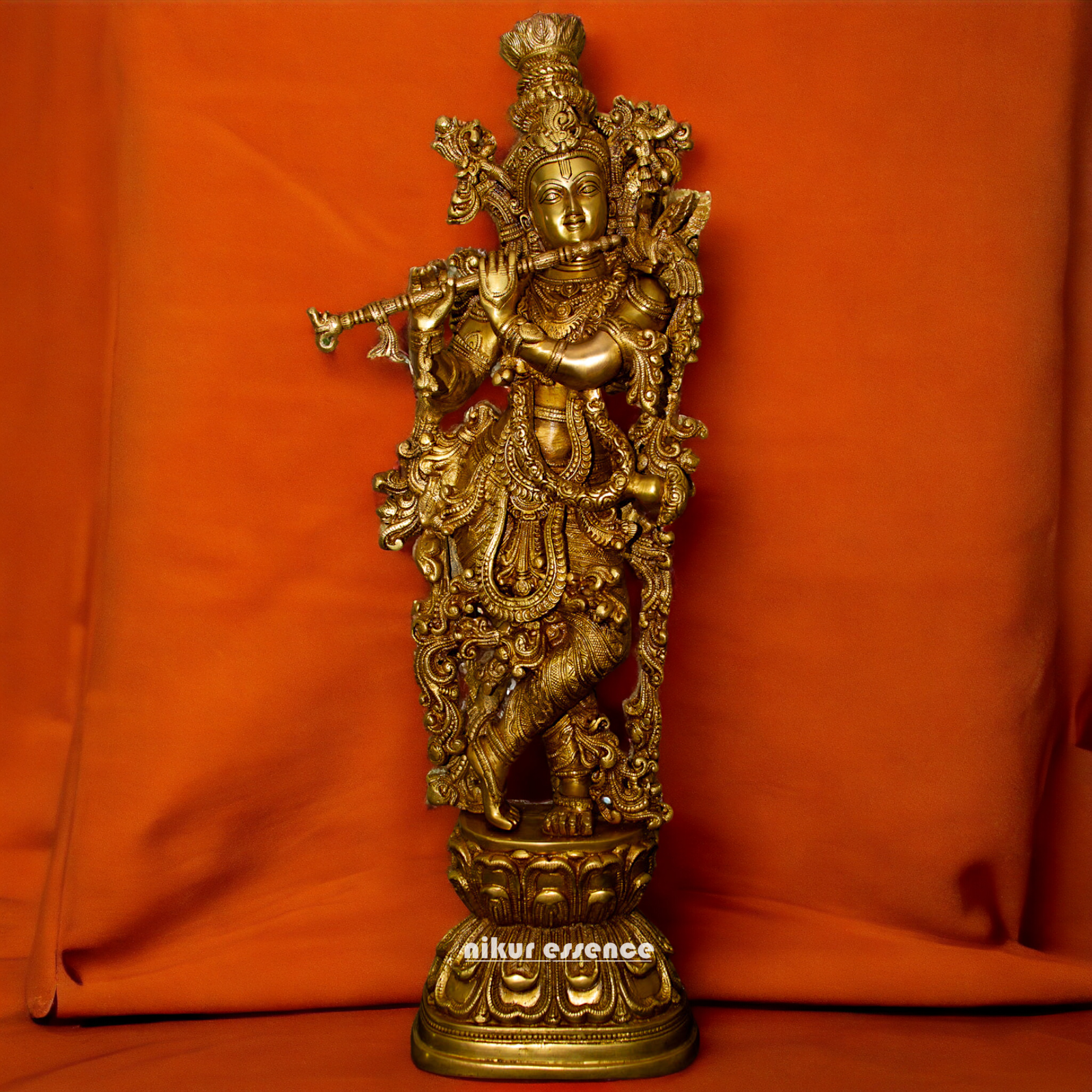 Large Brass krishna Murli with Playing Flute - 29 inches Nikuressence