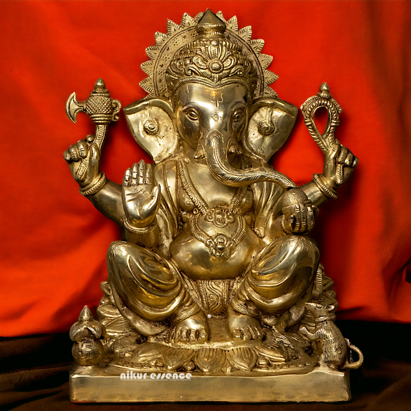 Solid Brass Ganesh Vinayaka Sitting Idol - 14.5 Inch Nikuressence