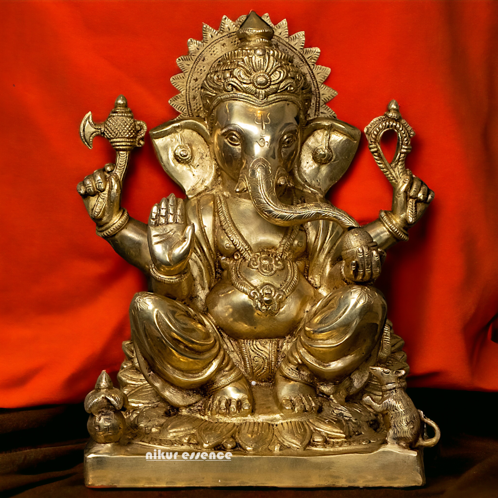 Solid Brass Ganesh Vinayaka Sitting Idol - 14.5 Inch Nikuressence