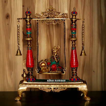 Online Brass Bal Krishna Swing Jhula Idol with Stone work - 40 cm Nikuressence