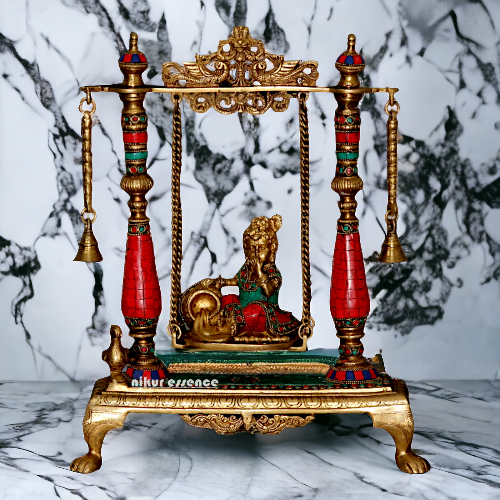 Online Brass Bal Krishna Swing Jhula Idol with Stone work - 40 cm Nikuressence