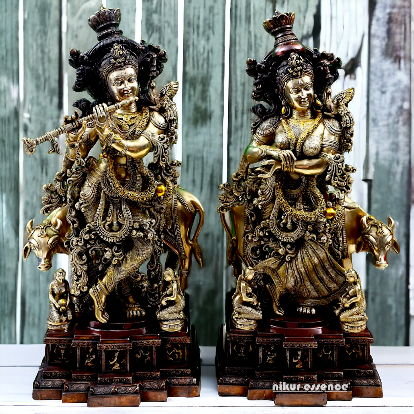 Lord Brass Radha Krishna With Playing flute Idol - 72.5 cm Nikuressence