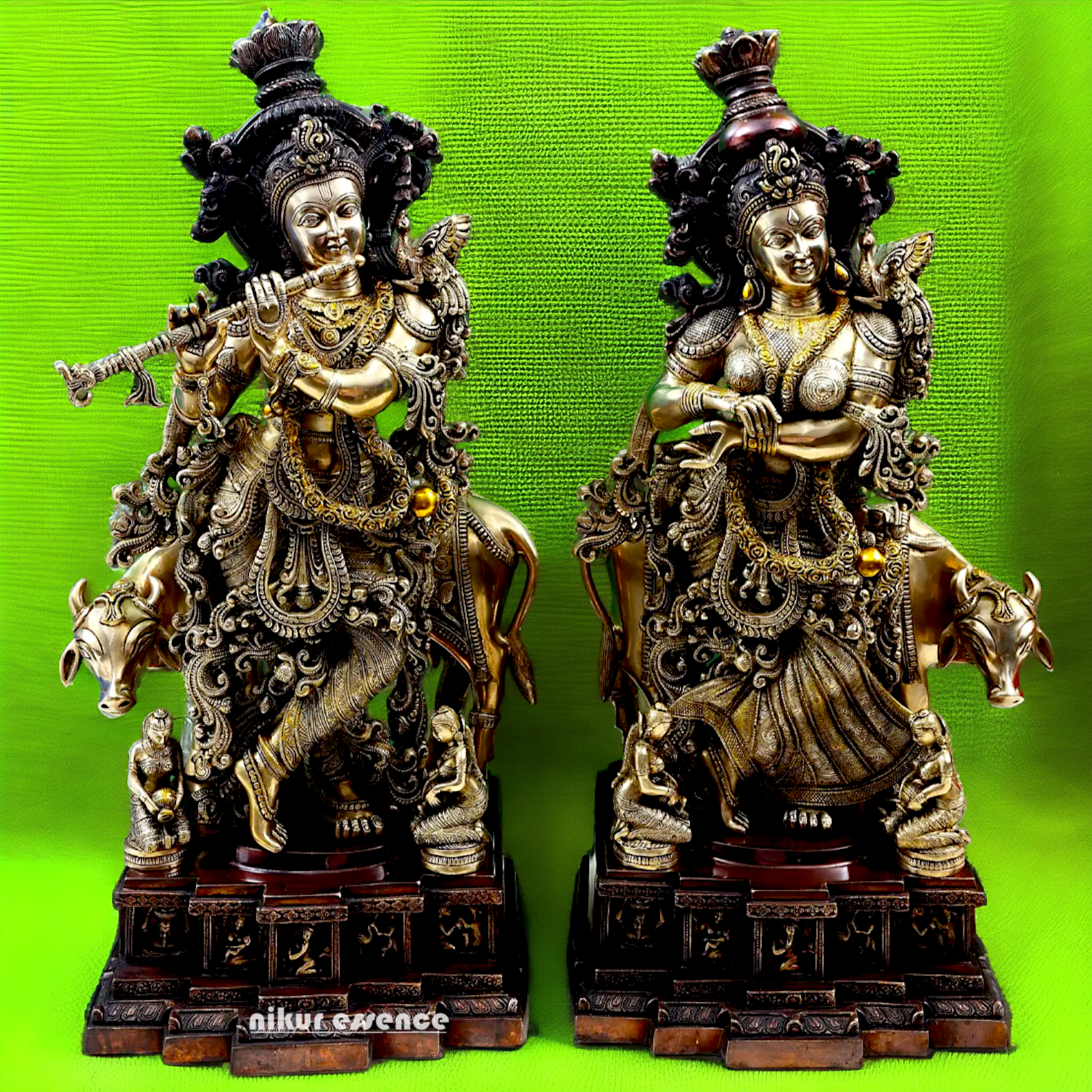 Lord Brass Radha Krishna With Playing flute Idol - 72.5 cm Nikuressence