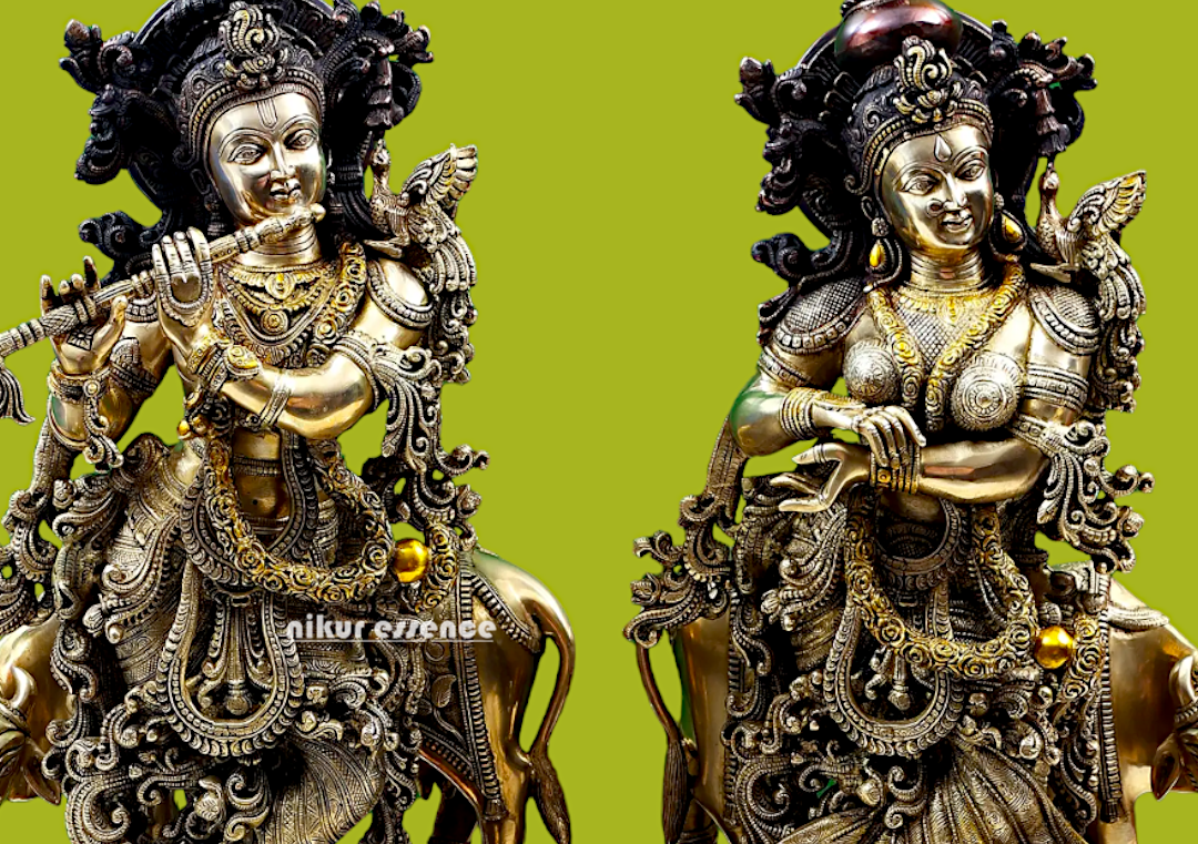 Lord Brass Radha Krishna With Playing flute Idol - 72.5 cm Nikuressence