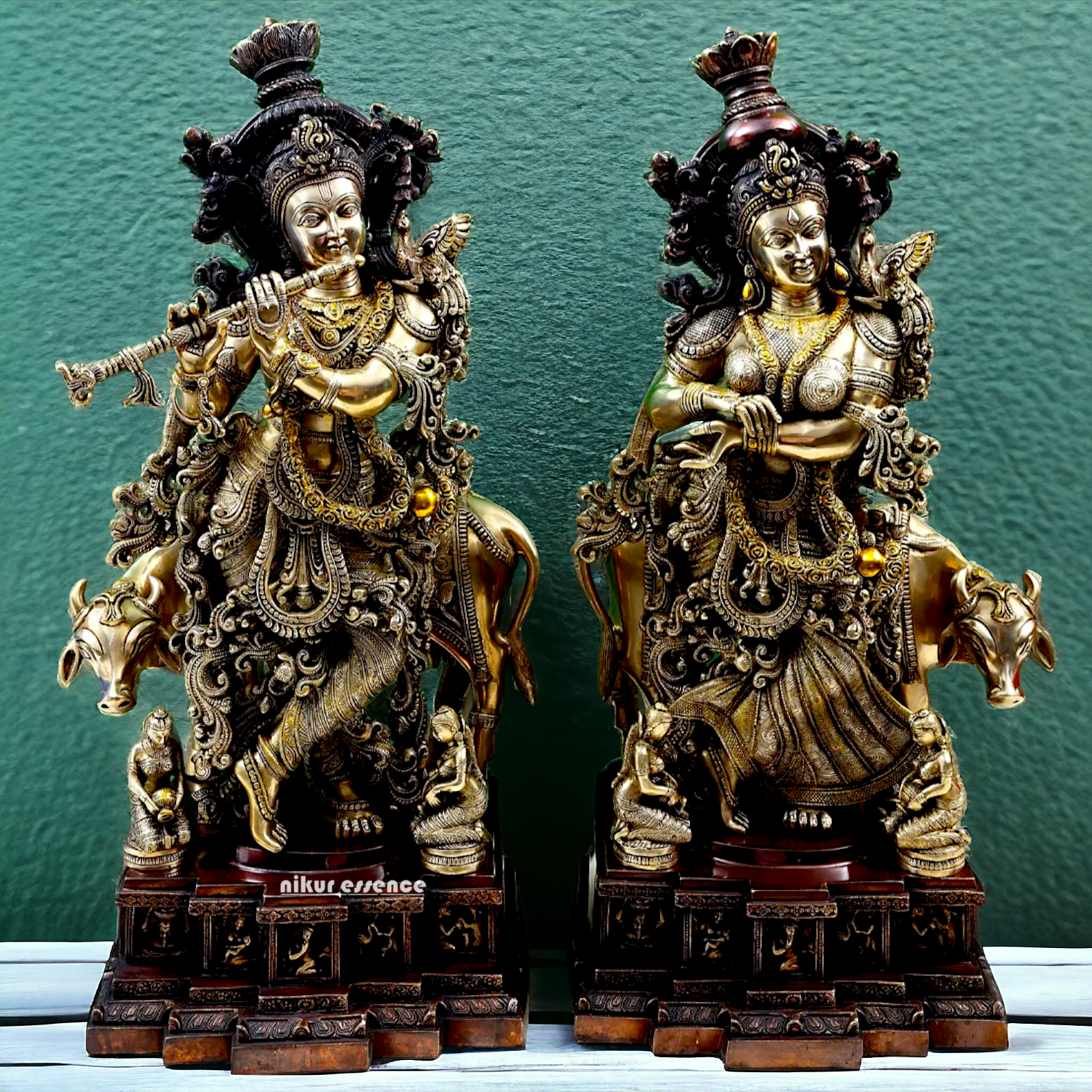 Lord Brass Radha Krishna With Playing flute Idol - 72.5 cm Nikuressence