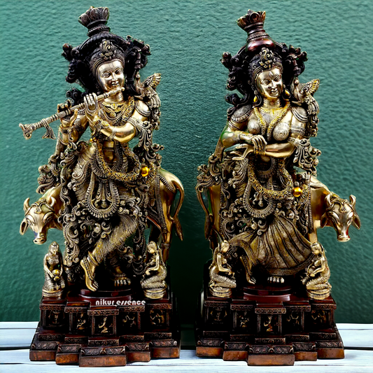 Lord Brass Radha Krishna With Playing flute Idol - 72.5 cm Nikuressence