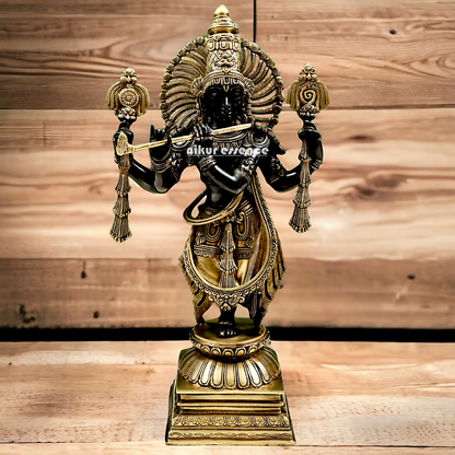 Large Brass Black Krishna Playing Flute Idol - 61 cm Nikuressence