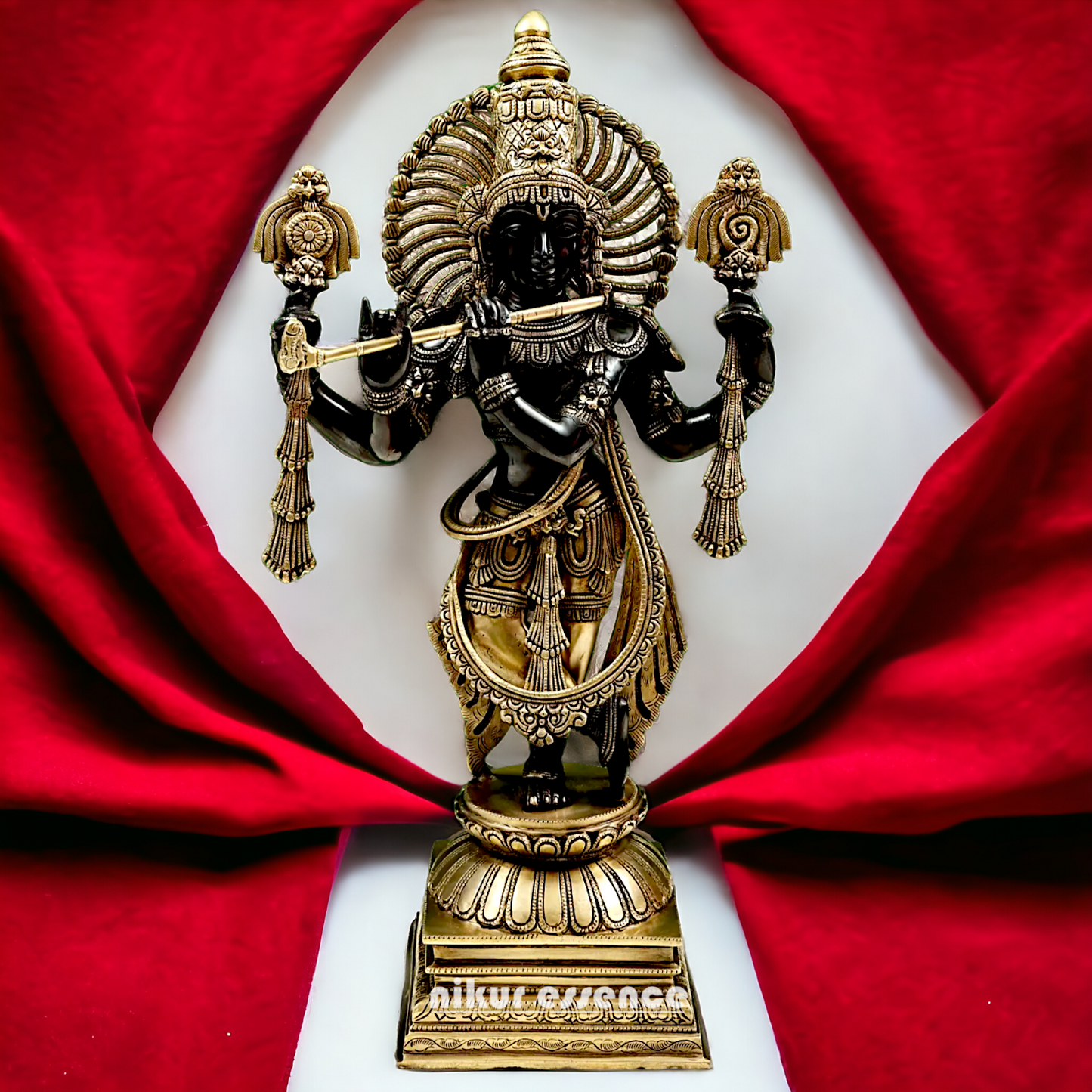 Large Brass Black Krishna Playing Flute Idol - 61 cm Nikuressence