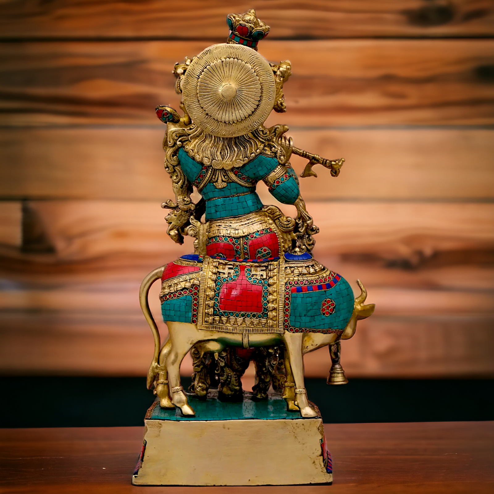 Buy Online Krishna Flute with Cow Idol Stone work - 26 inches Nikuressence