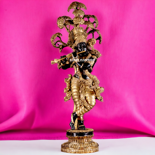 Lord Brass Black Krishna Murli with Tree - 58 inches Nikuressence