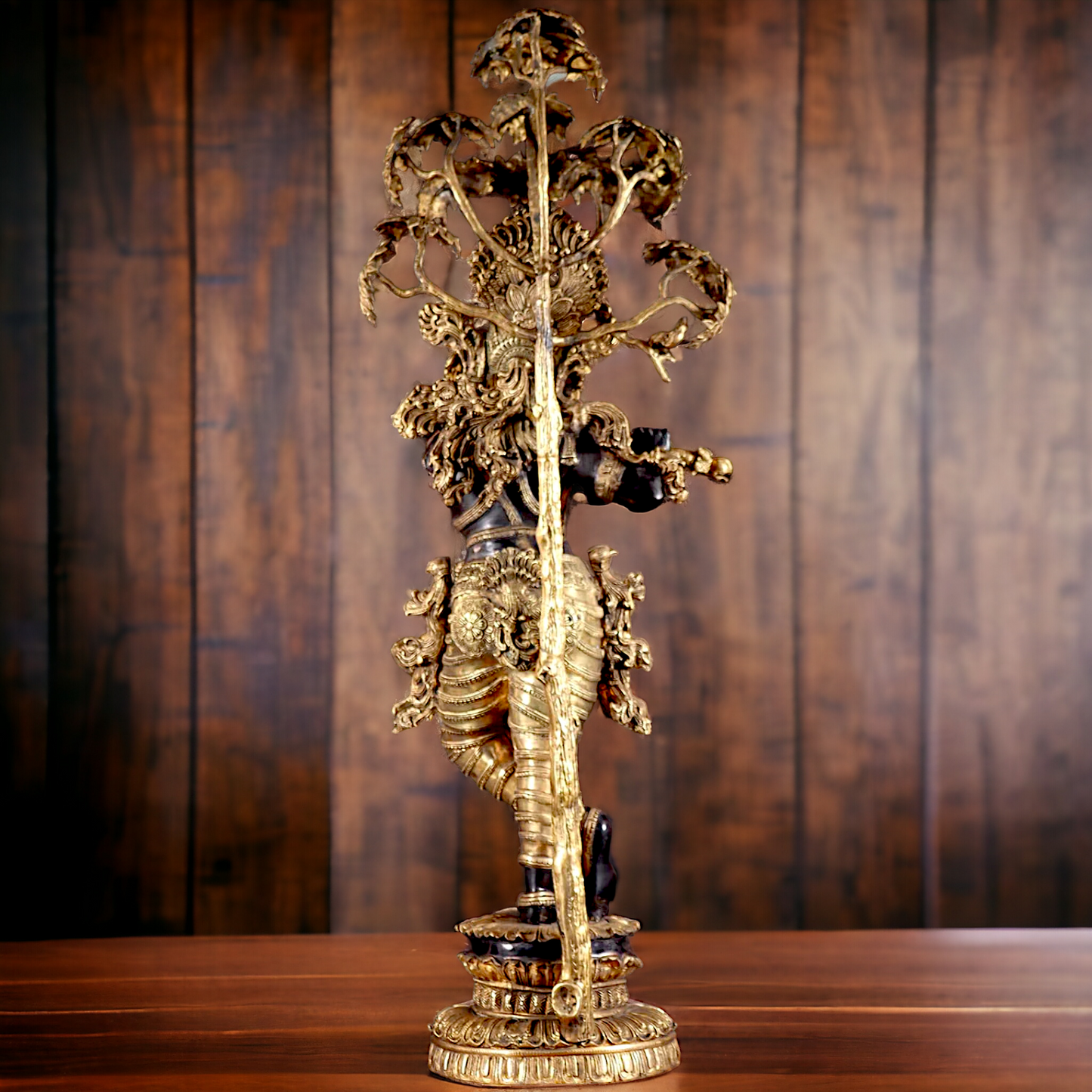 Lord Brass Black Krishna Murli with Tree - 58 inches Nikuressence