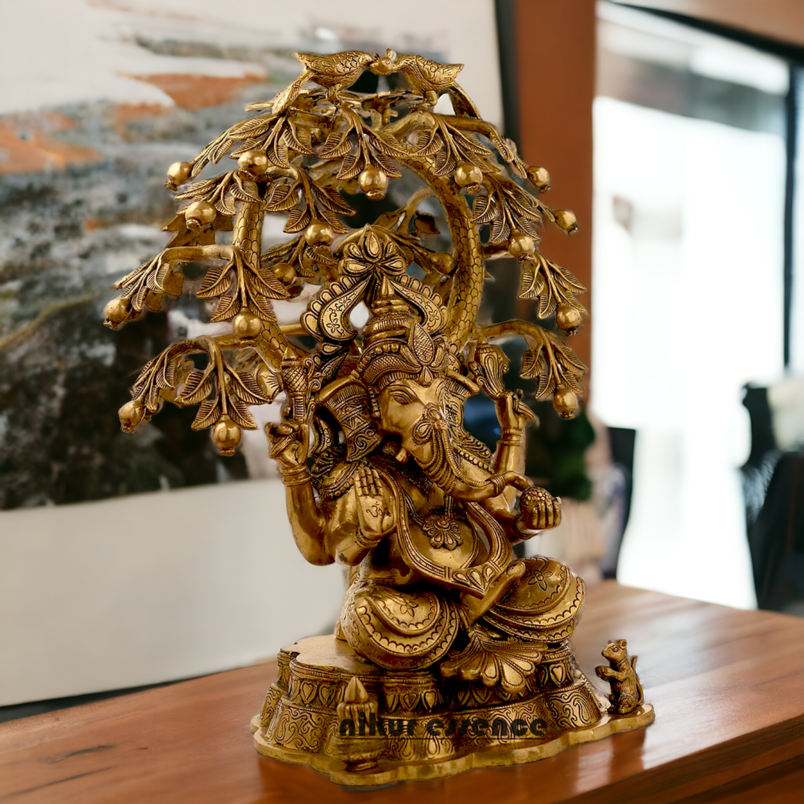 Antique Brass Ganesha Ganpati with Tree Idol - 25 cm Nikuressence