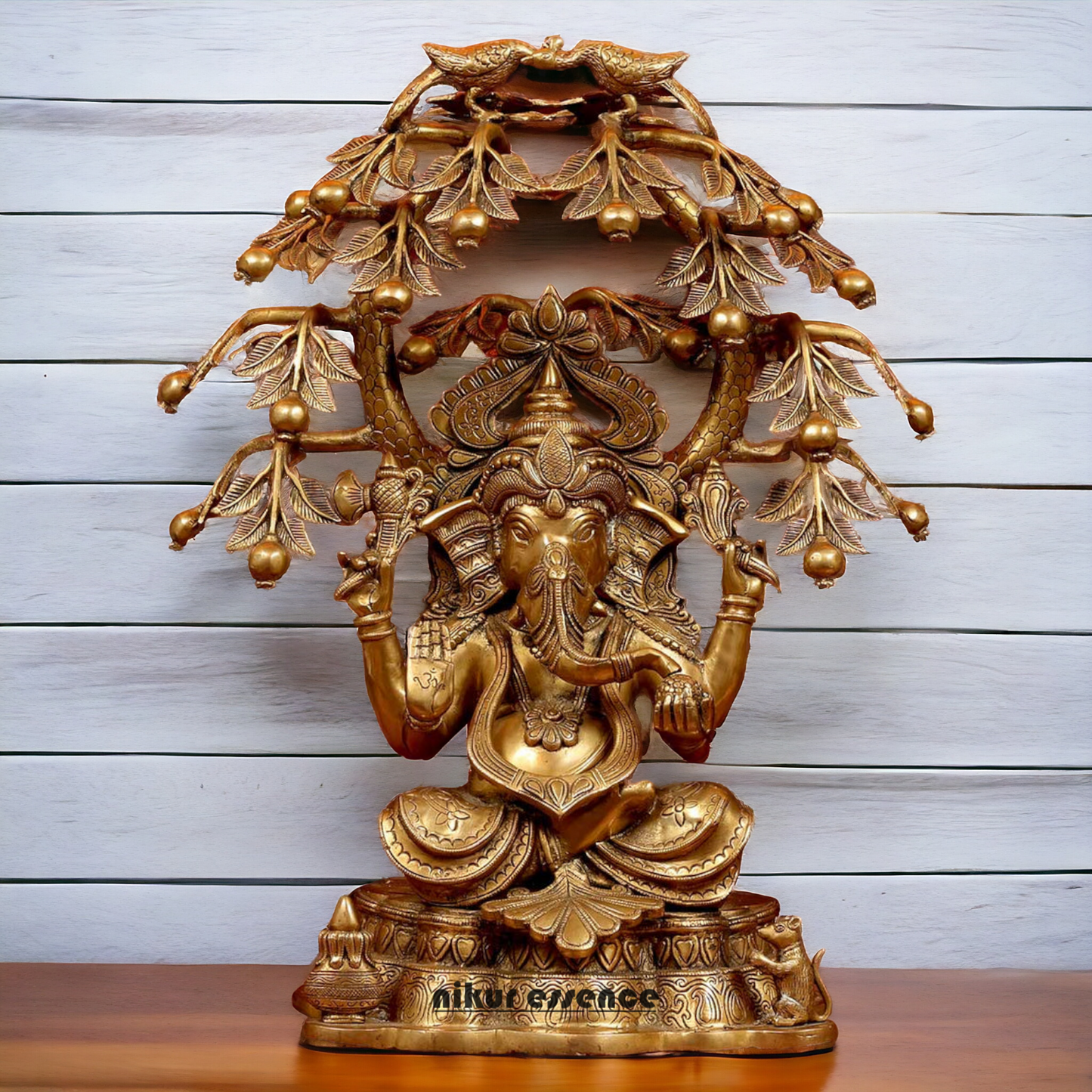 Antique Brass Ganesha Ganpati with Tree Idol - 25 cm Nikuressence