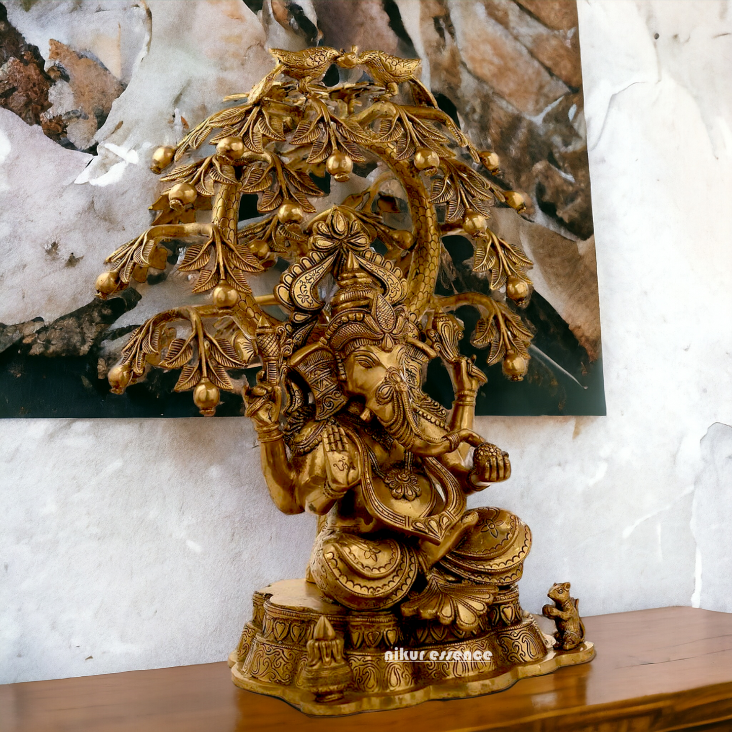 Antique Brass Ganesha Ganpati with Tree Idol - 25 cm Nikuressence