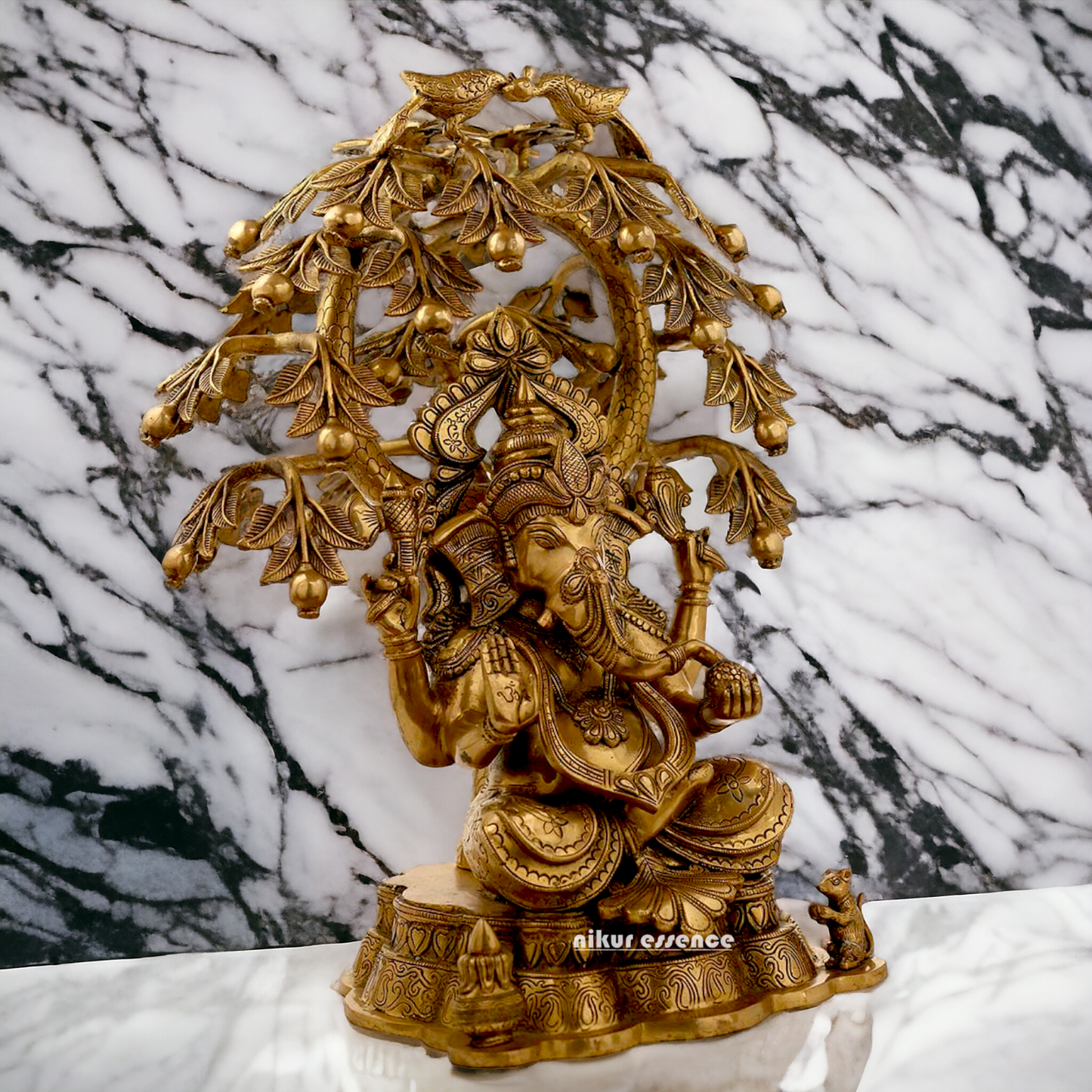 Antique Brass Ganesha Ganpati with Tree Idol - 25 cm Nikuressence