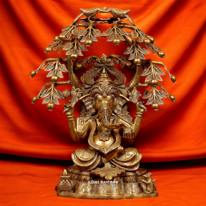 Antique Brass Ganesha Ganpati with Tree Idol - 25 cm Nikuressence