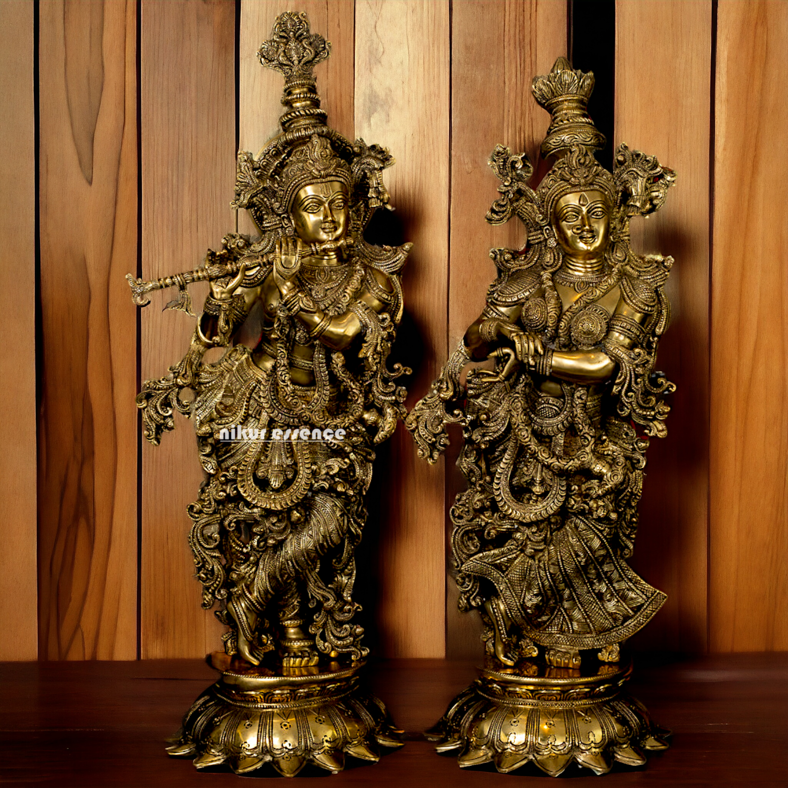 Large Solid Brass Radha Krishna murli with playing Flute- 27 Inch Nikuressence