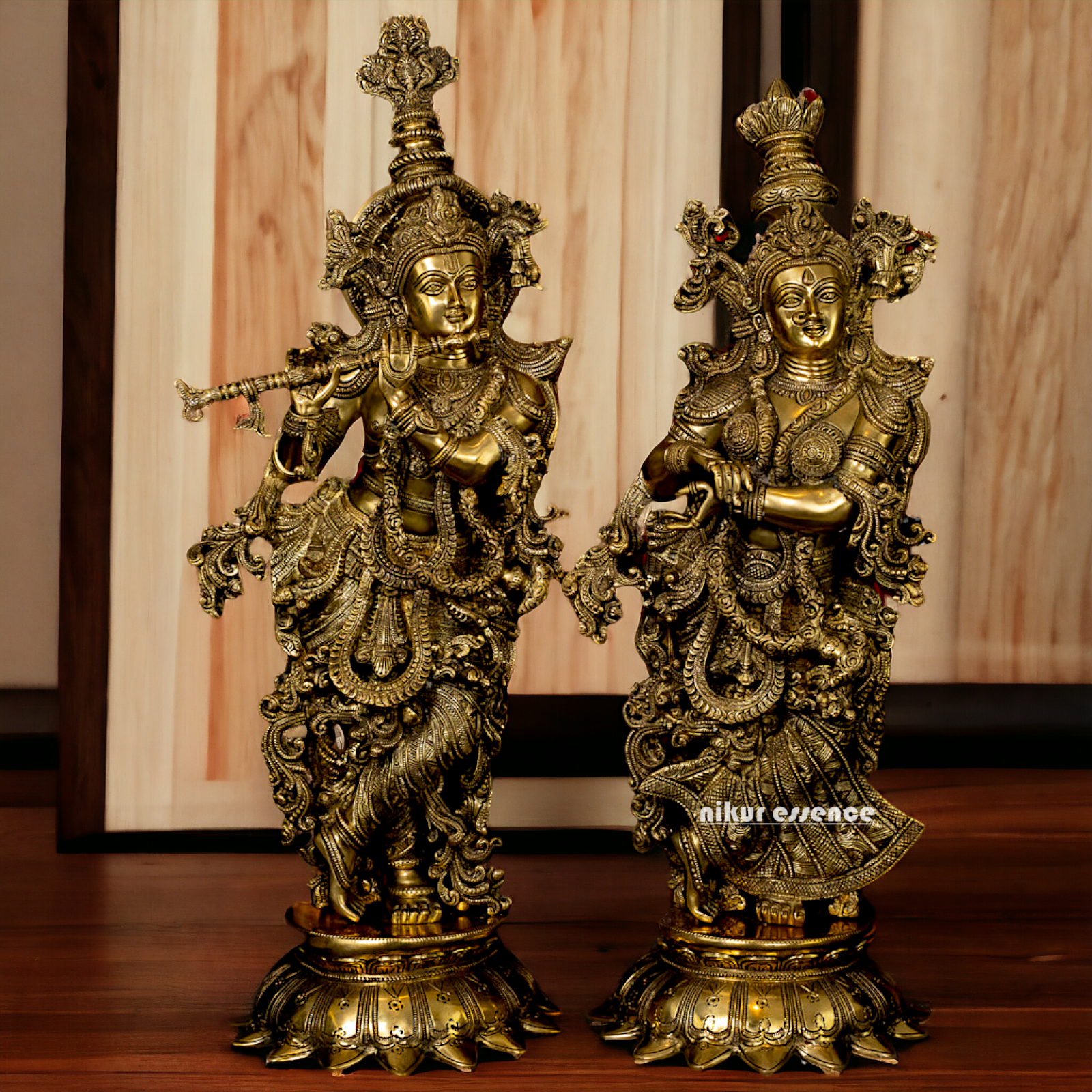Large Solid Brass Radha Krishna murli with playing Flute- 27 Inch Nikuressence