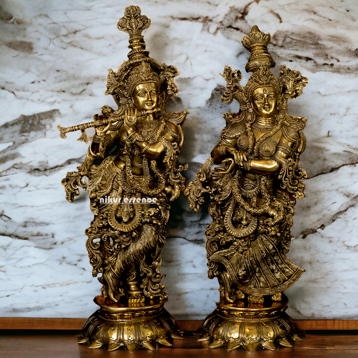 Large Solid Brass Radha Krishna murli with playing Flute- 27 Inch Nikuressence