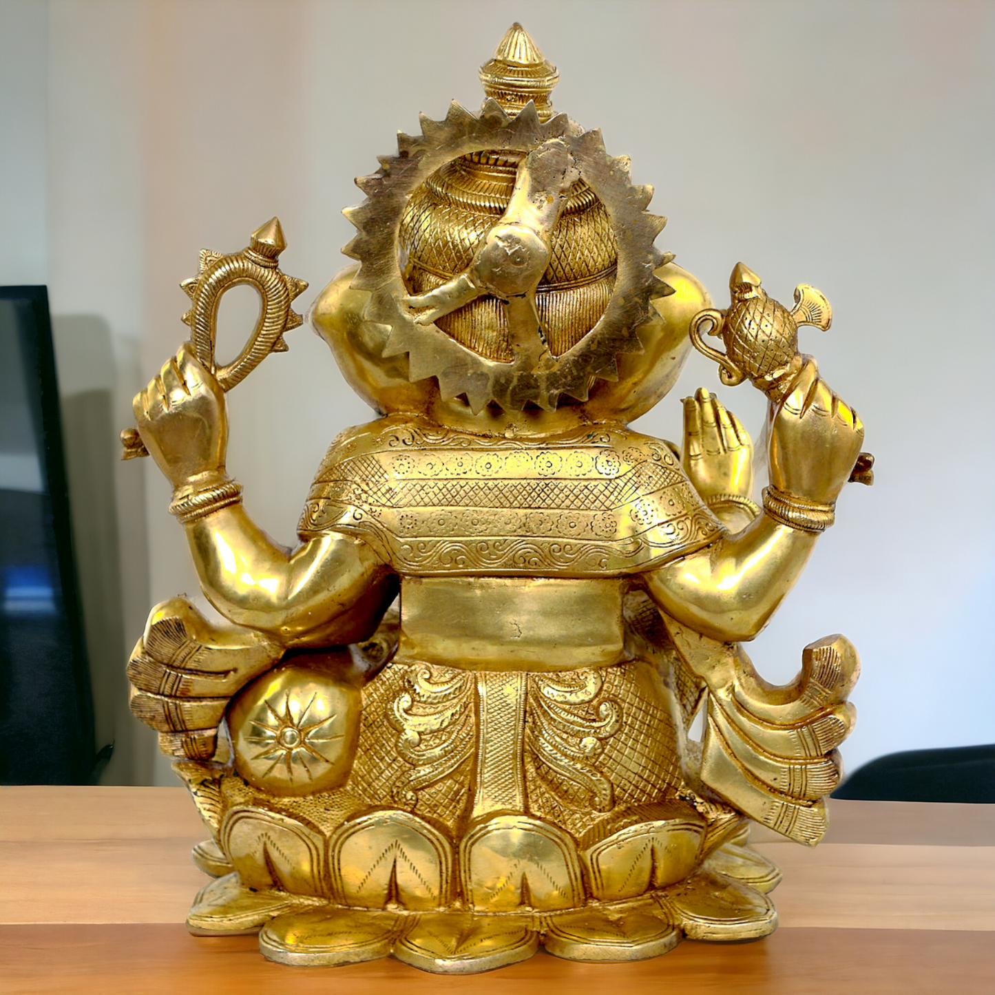 Solid Brass Ganesh Ganpati Sitting on lotus Idol - 21 inch Nikuressence