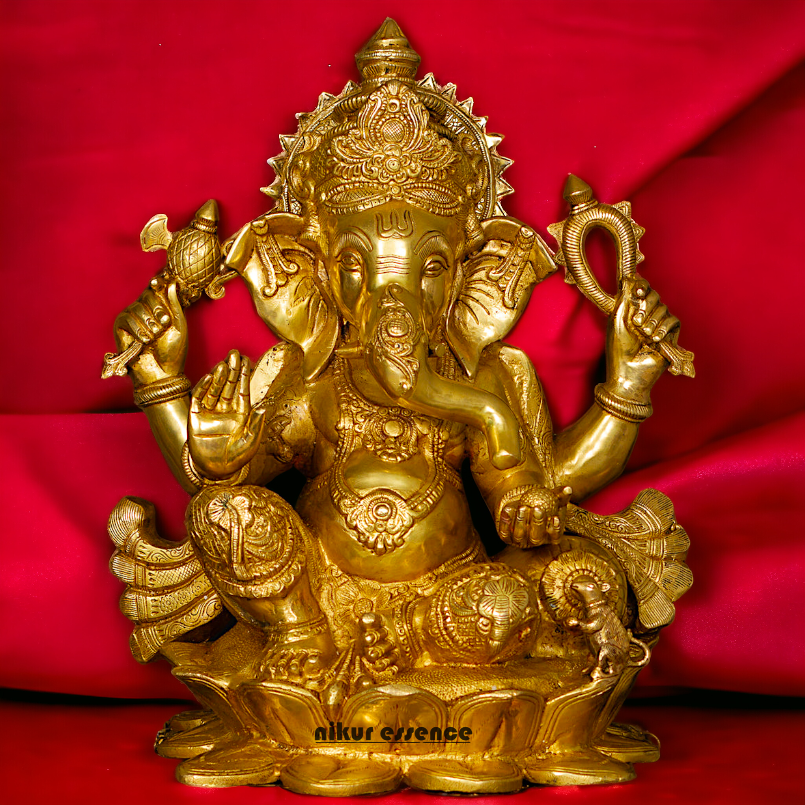 Solid Brass Ganesh Ganpati Sitting on lotus Idol - 21 inch Nikuressence