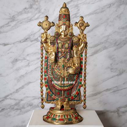 Lord Tirupati Balaji Brass with Stone Work - 117 cm Nikuressence