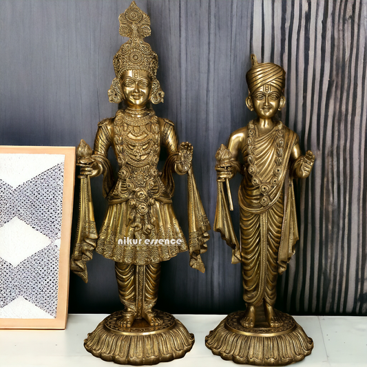 Lord Swaminarayan and Gunatitanand Swami Akshar Purushottam Solid Brass idol - 23 inches Nikuressence
