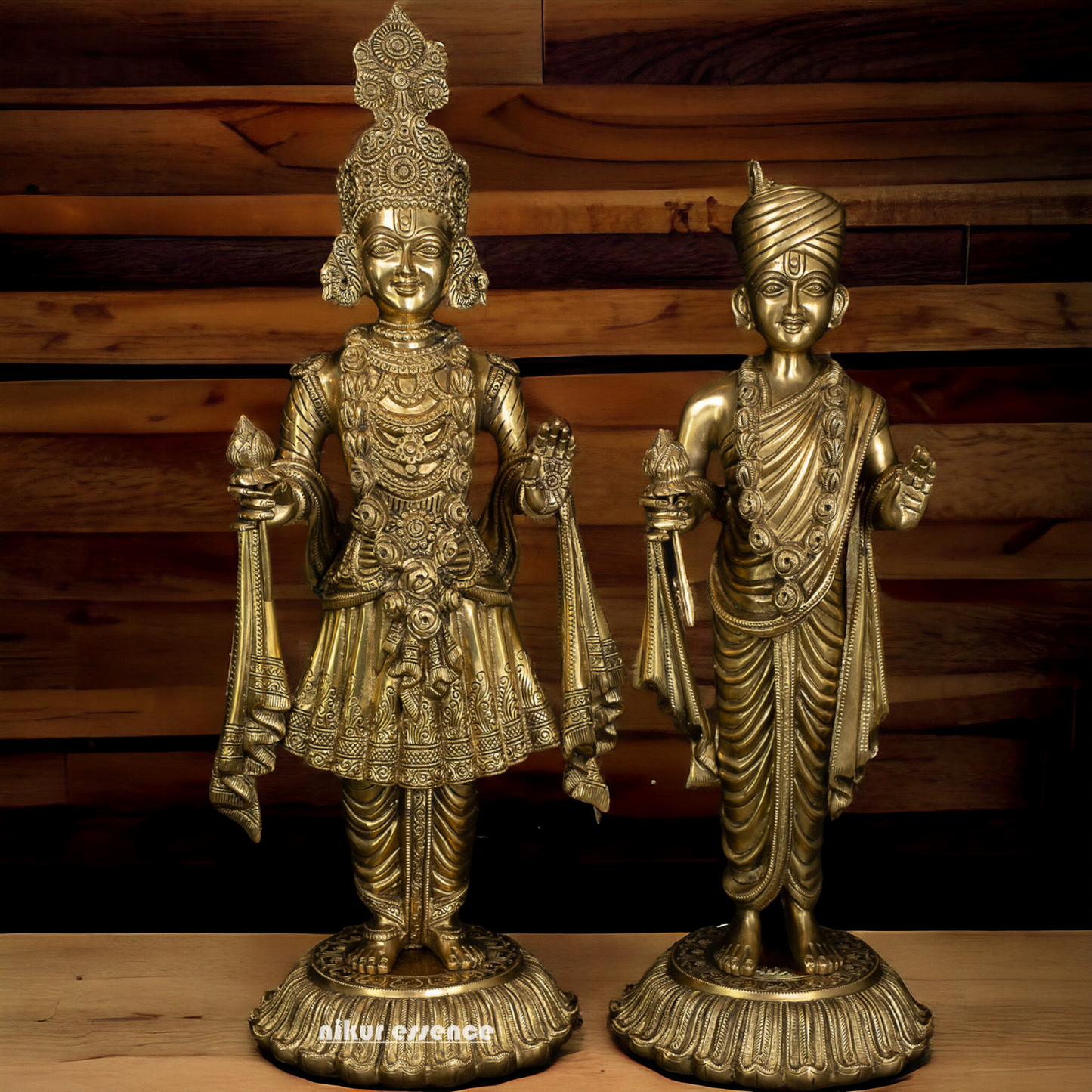 Lord Swaminarayan and Gunatitanand Swami Akshar Purushottam Solid Brass idol - 23 inches Nikuressence