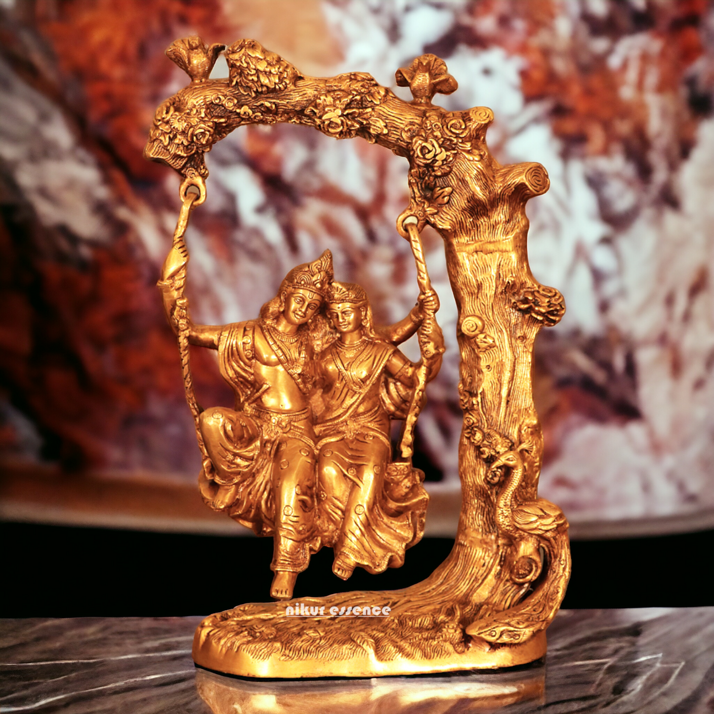 Solid Brass Radha Krishna swing jhula idol - 52 cm Nikuressence