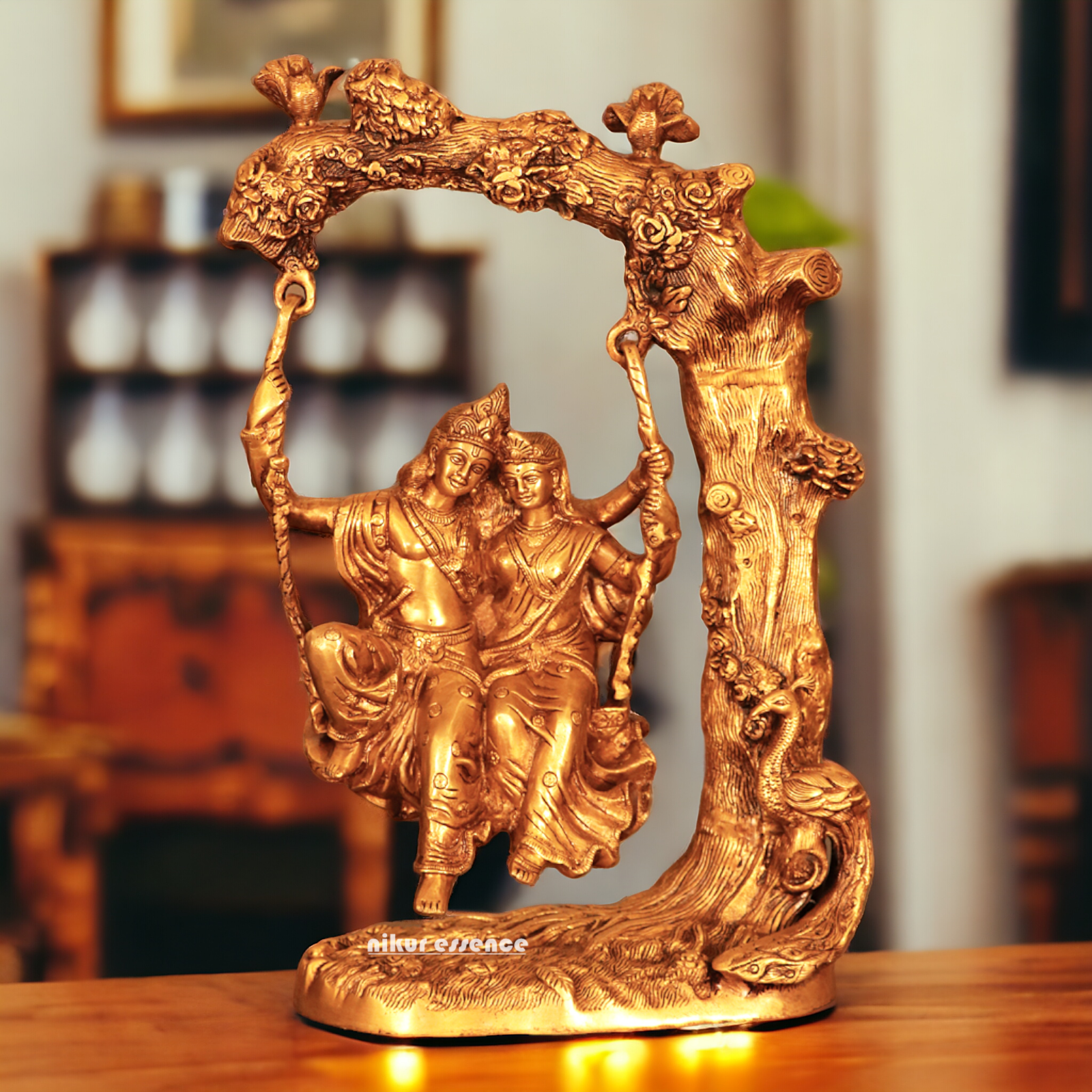 Solid Brass Radha Krishna swing jhula idol - 52 cm Nikuressence