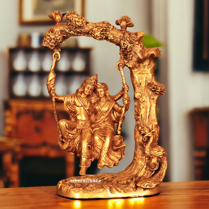 Solid Brass Radha Krishna swing jhula idol - 52 cm Nikuressence
