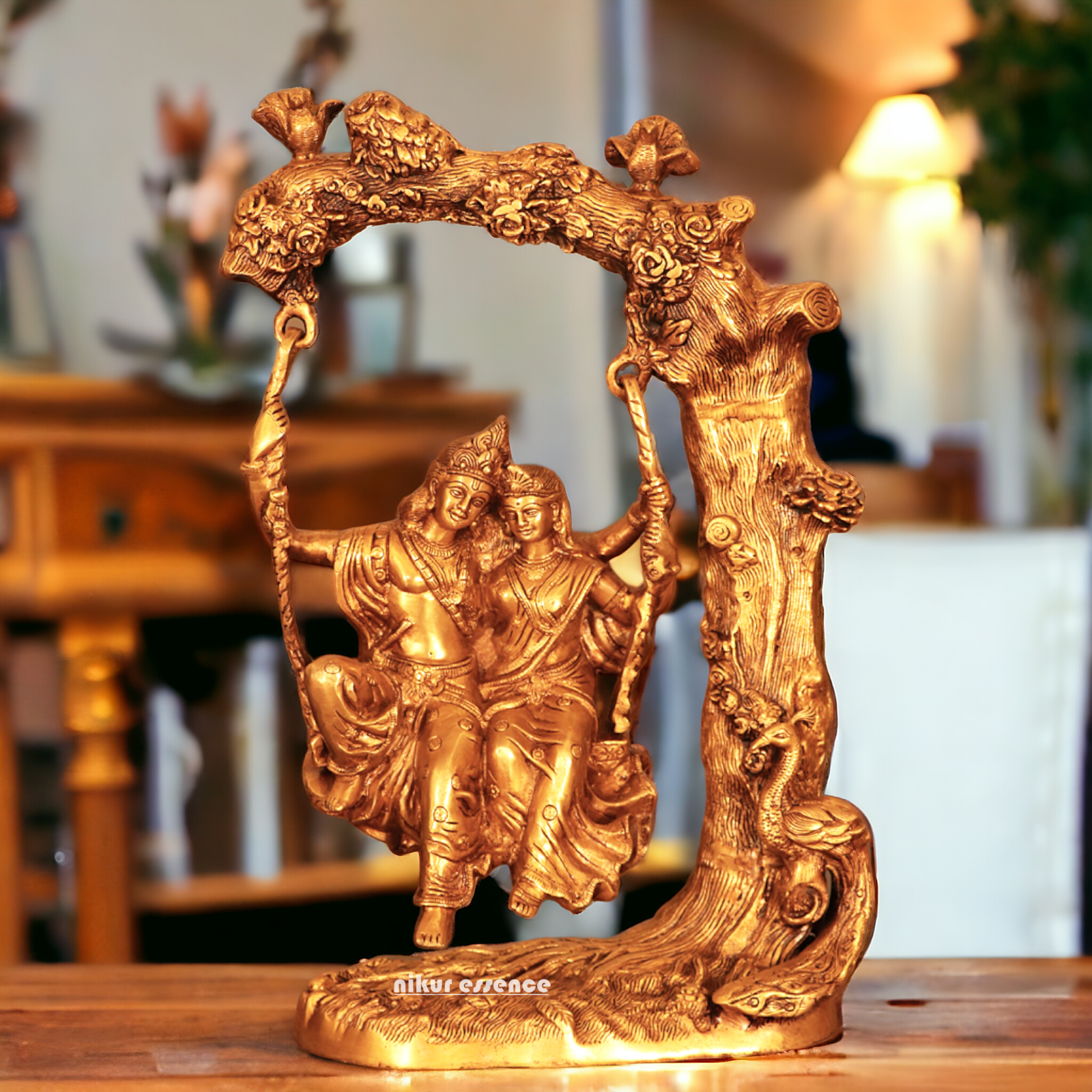 Solid Brass Radha Krishna swing jhula idol - 52 cm Nikuressence