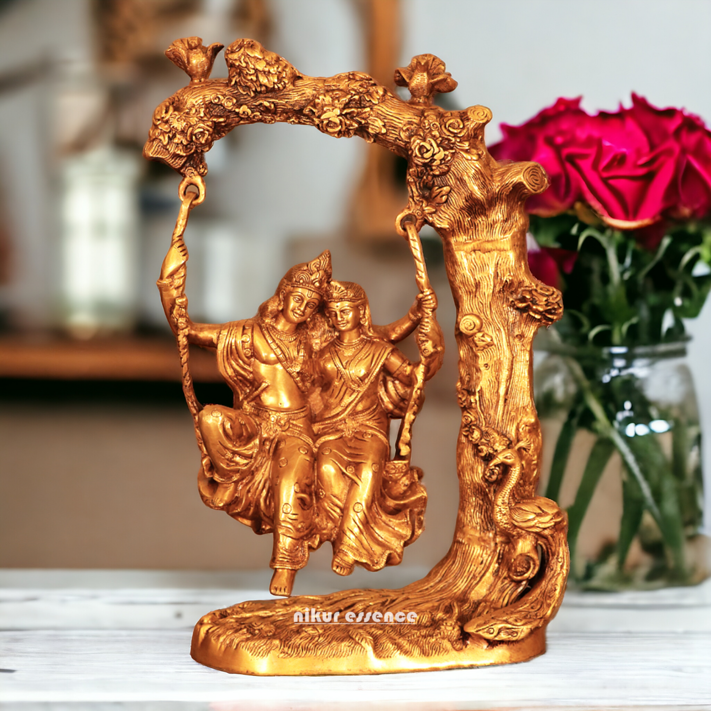 Solid Brass Radha Krishna swing jhula idol - 52 cm Nikuressence