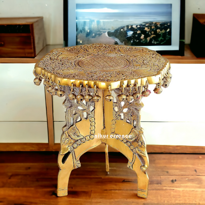 Solid Brass chowki Table with Bells - 29.2 cm Nikuressence