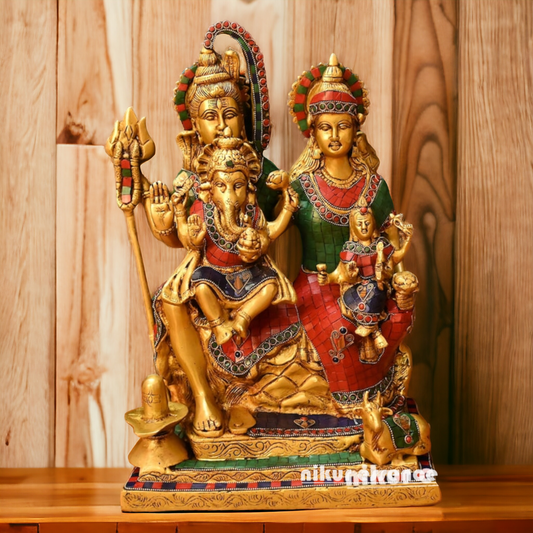 Lord Shiva Parivar Family Brass with Stone Work idol - 18 Inch Nikuressence
