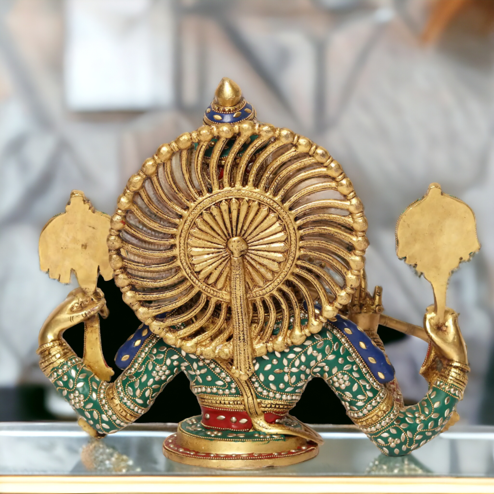 Large Brass Chaturbhuja Venugopal Krishna Idol with Stone Work - 38.5 cm Nikuressence