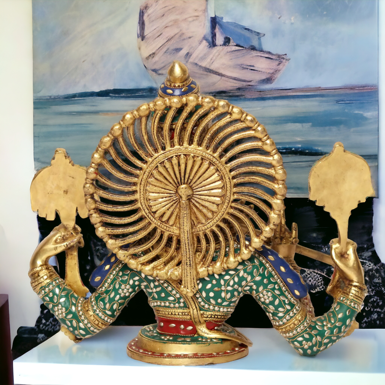 Large Brass Chaturbhuja Venugopal Krishna Idol with Stone Work - 38.5 cm Nikuressence