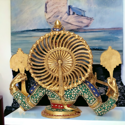 Large Brass Chaturbhuja Venugopal Krishna Idol with Stone Work - 38.5 cm Nikuressence