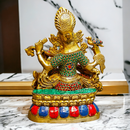 Buy Brass Saraswati Sitting Playing Veena with Stone Work - 27 cm Nikuressence