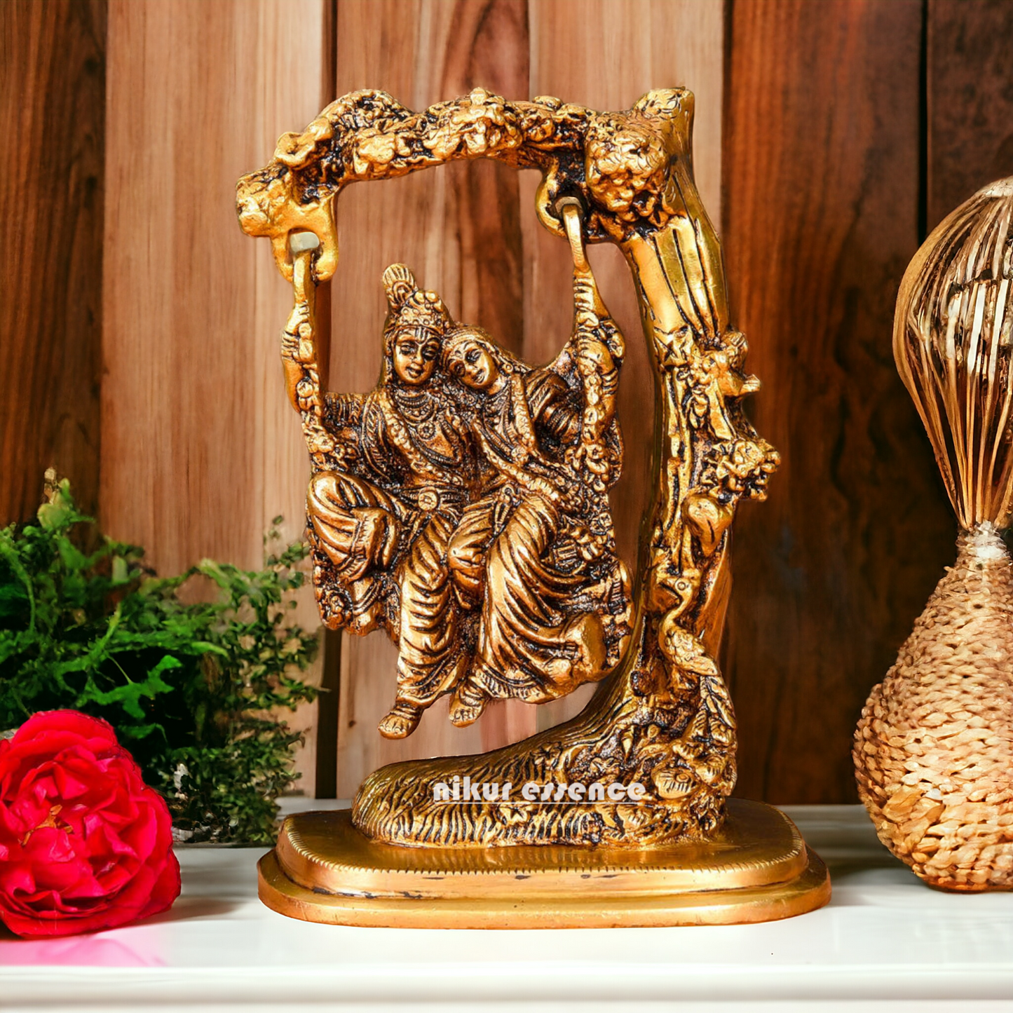 Pure Brass Radha Krishna swing Jhula Beautiful idol - 15 cm Nikuressence