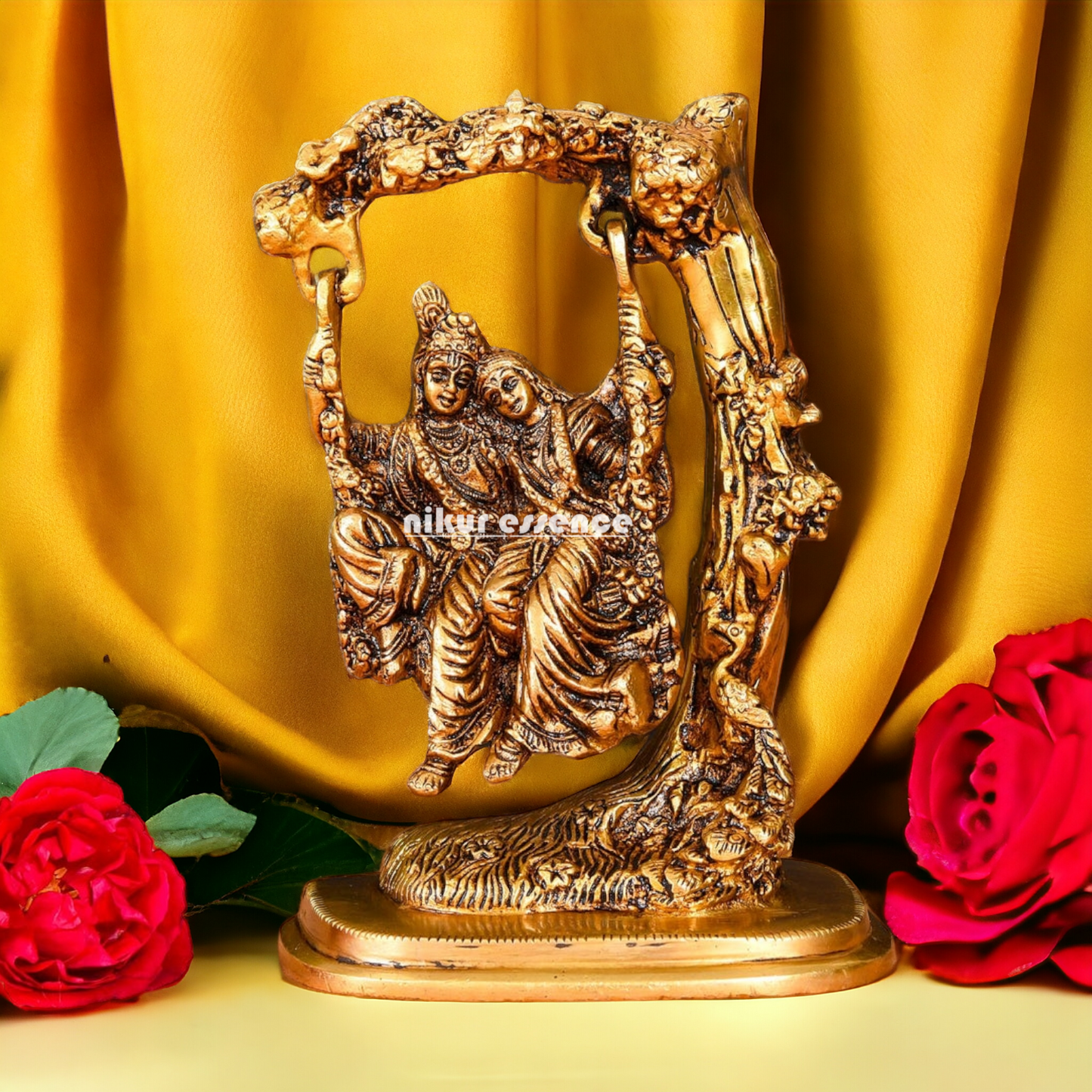 Pure Brass Radha Krishna swing Jhula Beautiful idol - 15 cm Nikuressence