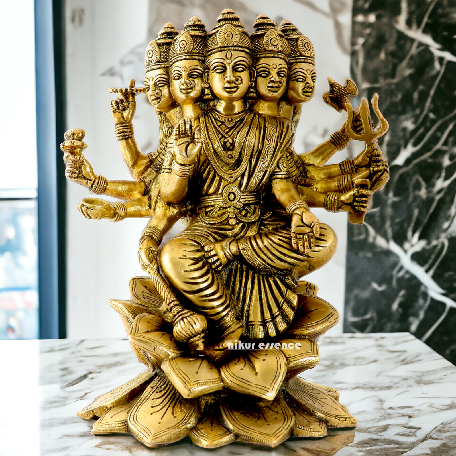 Goddess Gayatri Devi Maa Sitting on Lotus solid Brass Idol - 24 cm Nikuressence