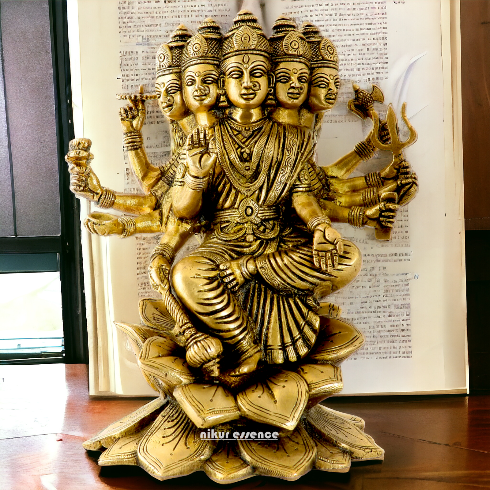 Goddess Gayatri Devi Maa Sitting on Lotus solid Brass Idol - 24 cm Nikuressence