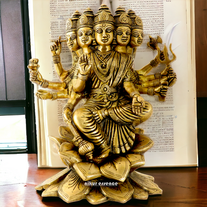 Goddess Gayatri Devi Maa Sitting on Lotus solid Brass Idol - 24 cm Nikuressence