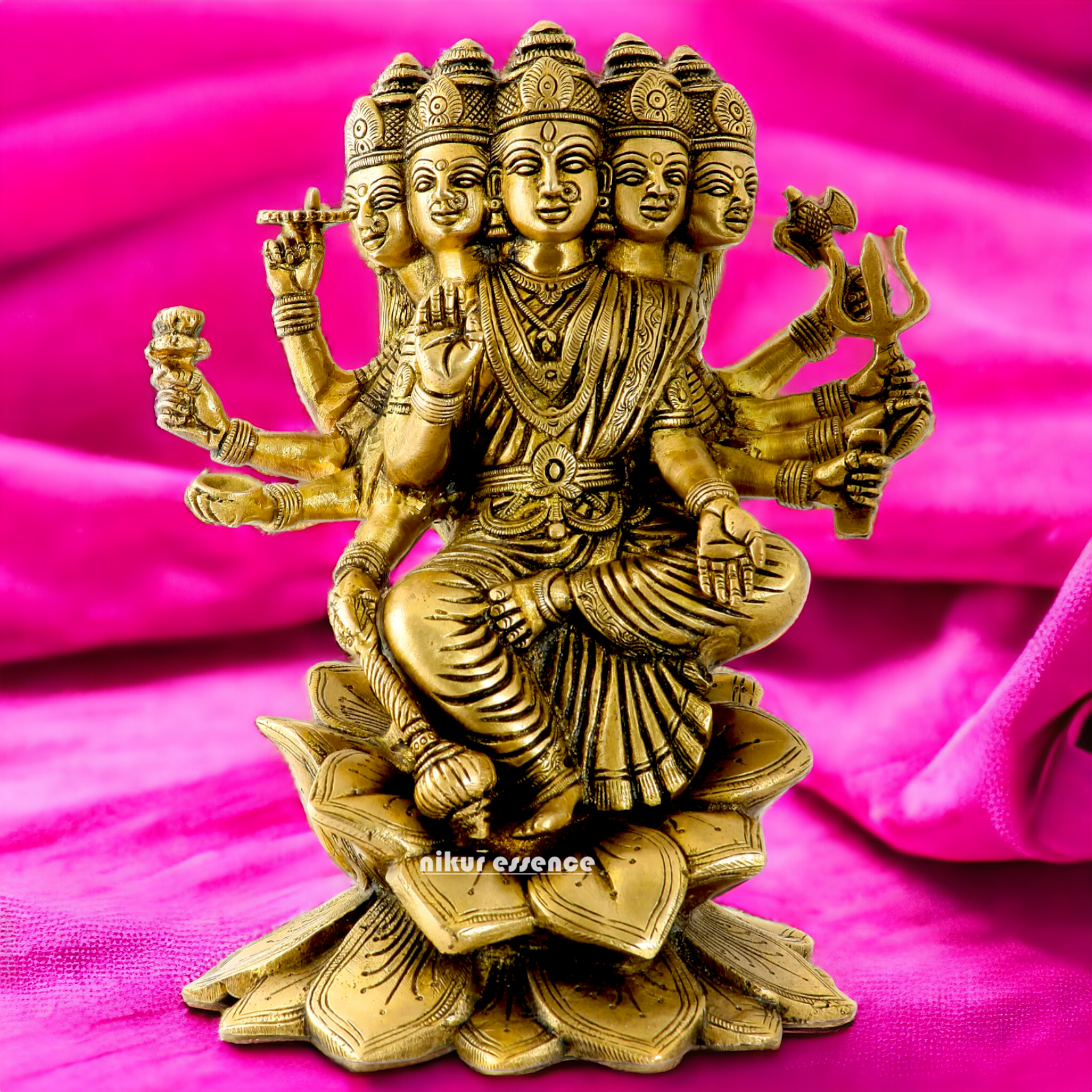 Goddess Gayatri Devi Maa Sitting on Lotus solid Brass Idol - 24 cm Nikuressence