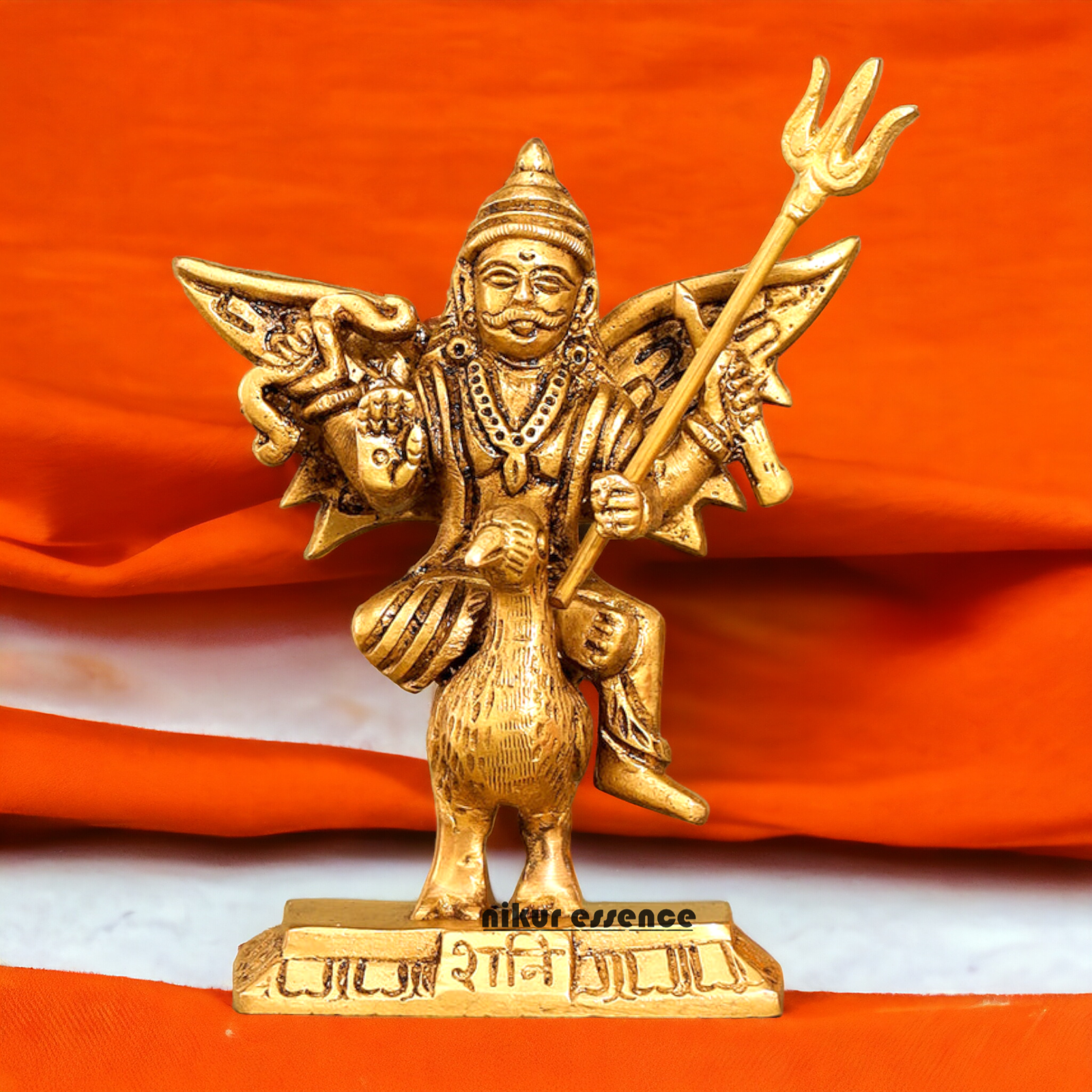 Solid Brass Shani Dev Sitting on Crow Idol - 11.5 cm Nikuressence