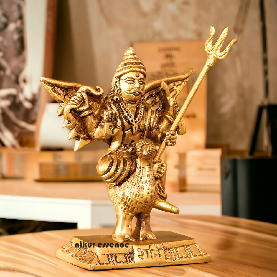 Solid Brass Shani Dev Sitting on Crow Idol - 11.5 cm Nikuressence