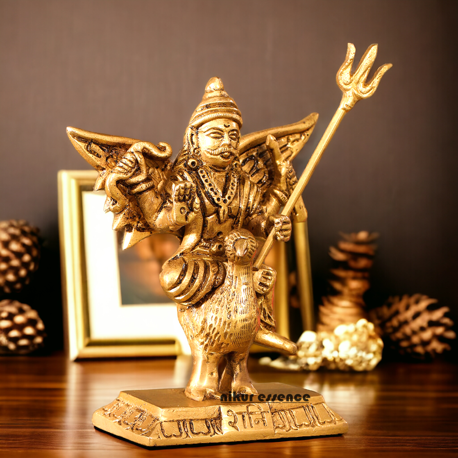 Solid Brass Shani Dev Sitting on Crow Idol - 11.5 cm Nikuressence