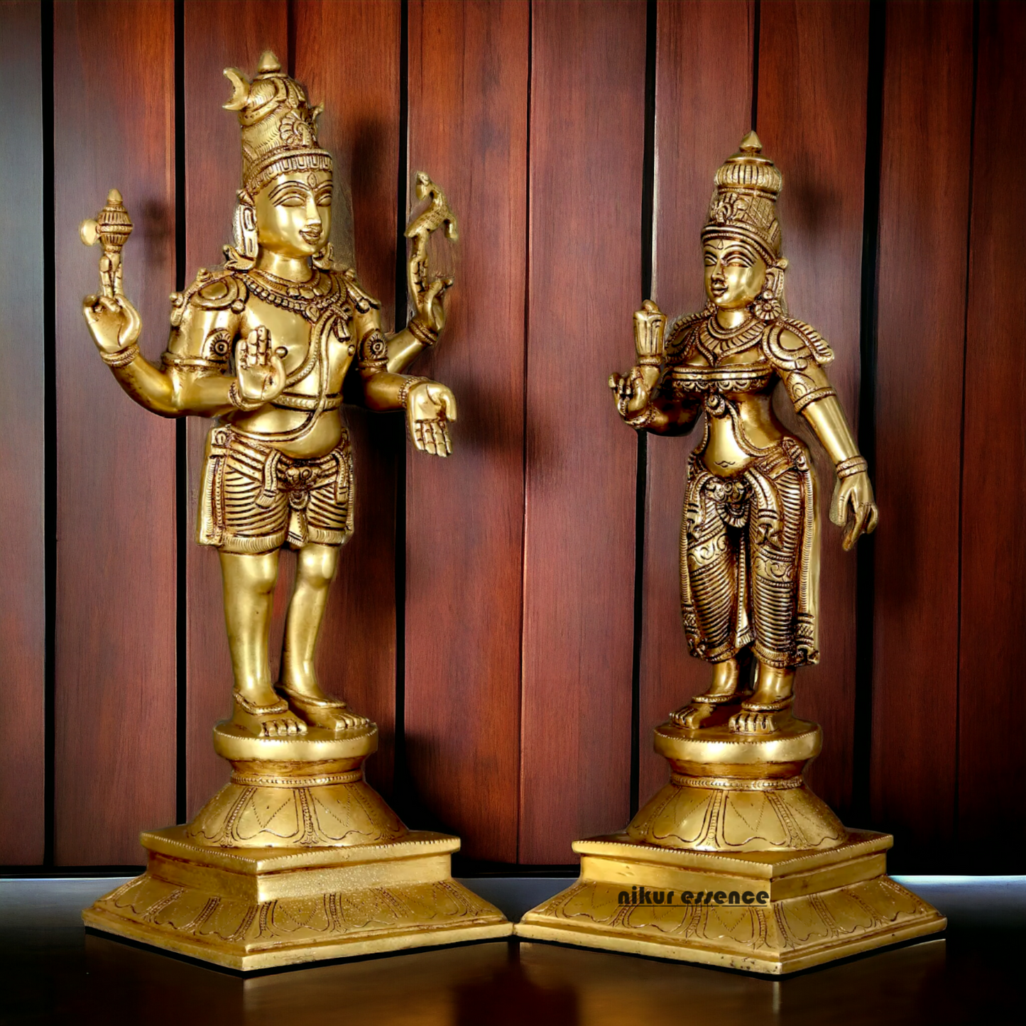 Pure Brass Shiva Parvati Standing Idol - 18 inches Nikuressence